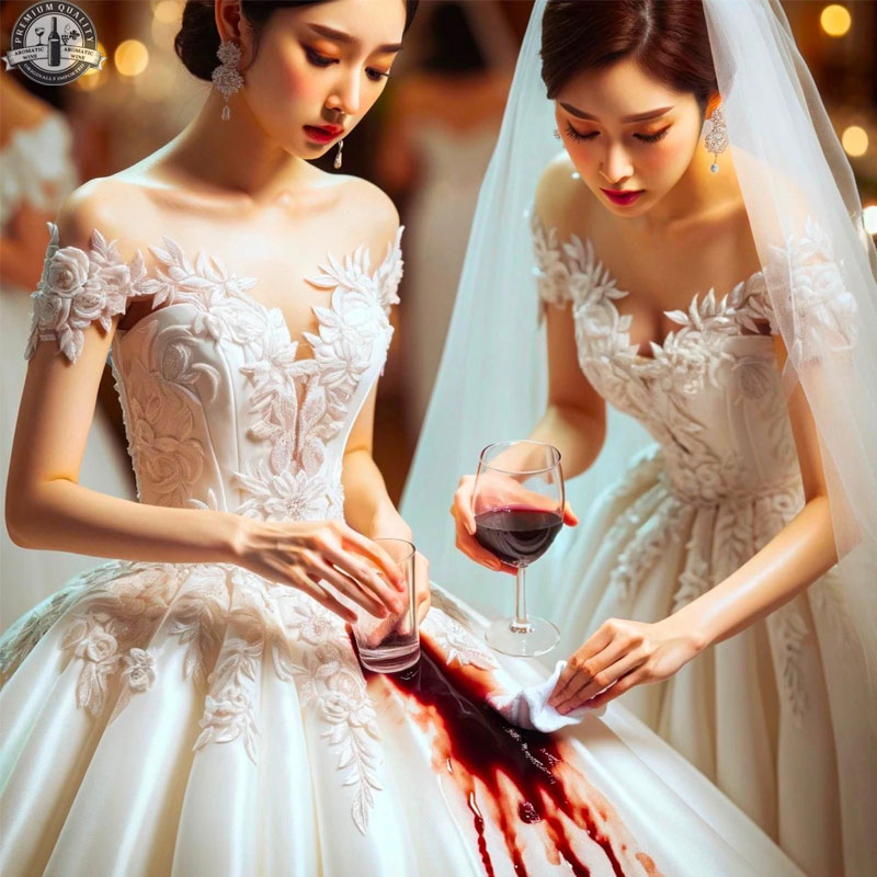Hướng dẫn những các h xử lý vết rượu vang trên váy cưới nhanh chóng, an toàn và hiệu quả